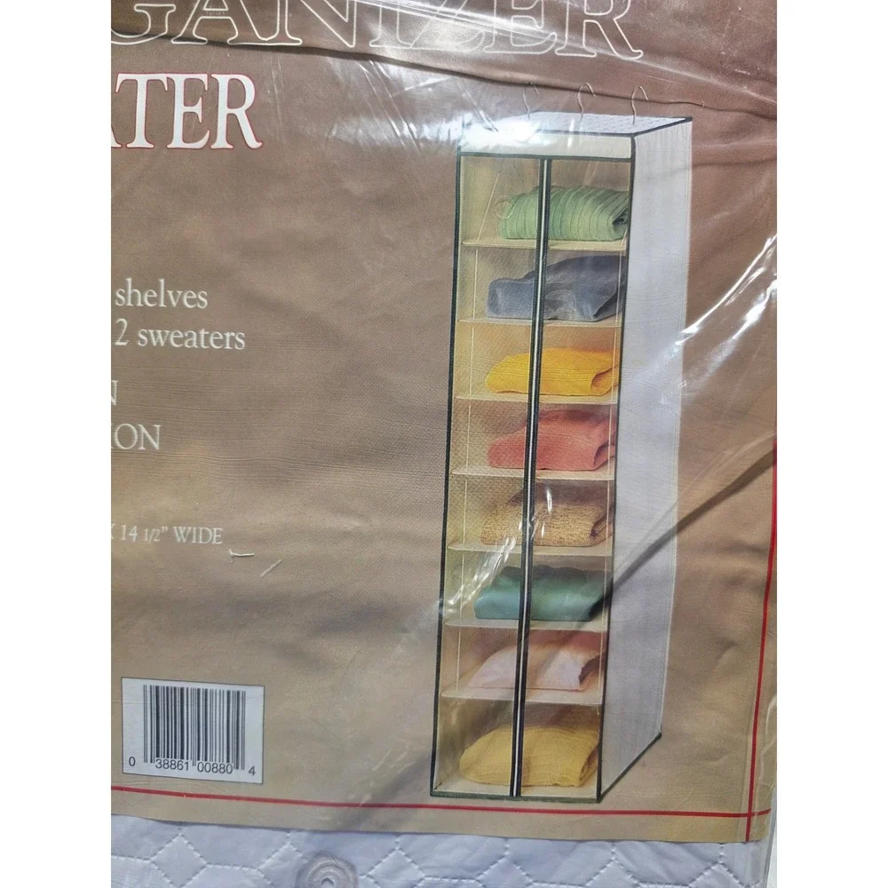Whitmor Hanging Sweater Bag Organizer 8 Shelf Closet Storage White Green 5318-65